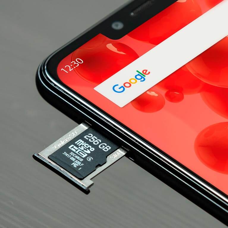 MicroSD storage diplayed on the top the mobile